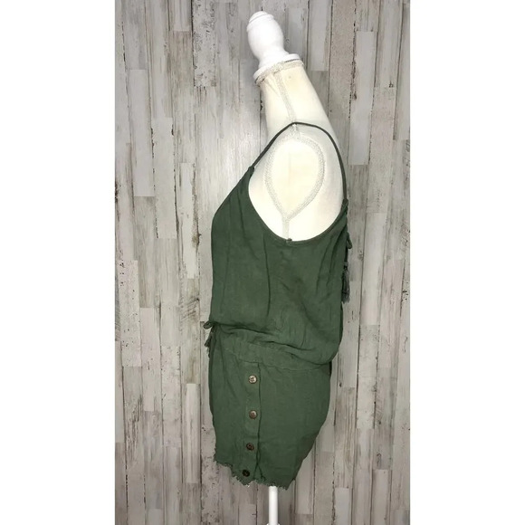 Mustard Seed Women's Green Linen Romper Size Small Summer Casual Sleeveless - Picture 4 of 5